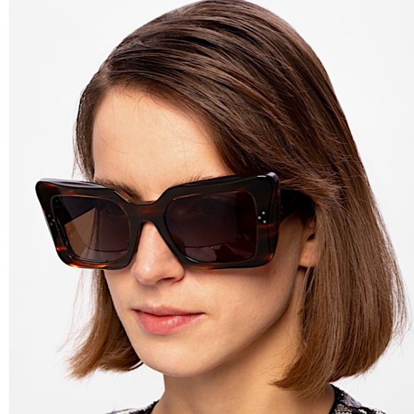 Celine CL40156U Havana Tortoise Square Sunglass - Picture 1 of 13